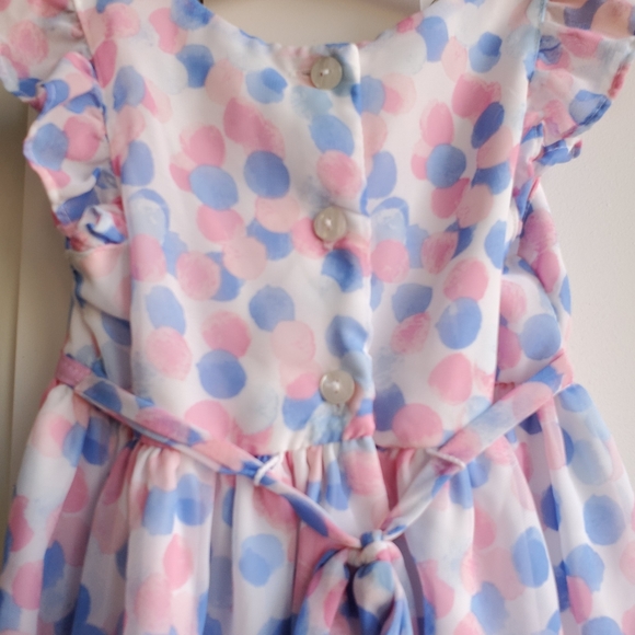 Girls Pink and Blue Polka Dot Dress & Denim Jacket - Picture 6 of 6
